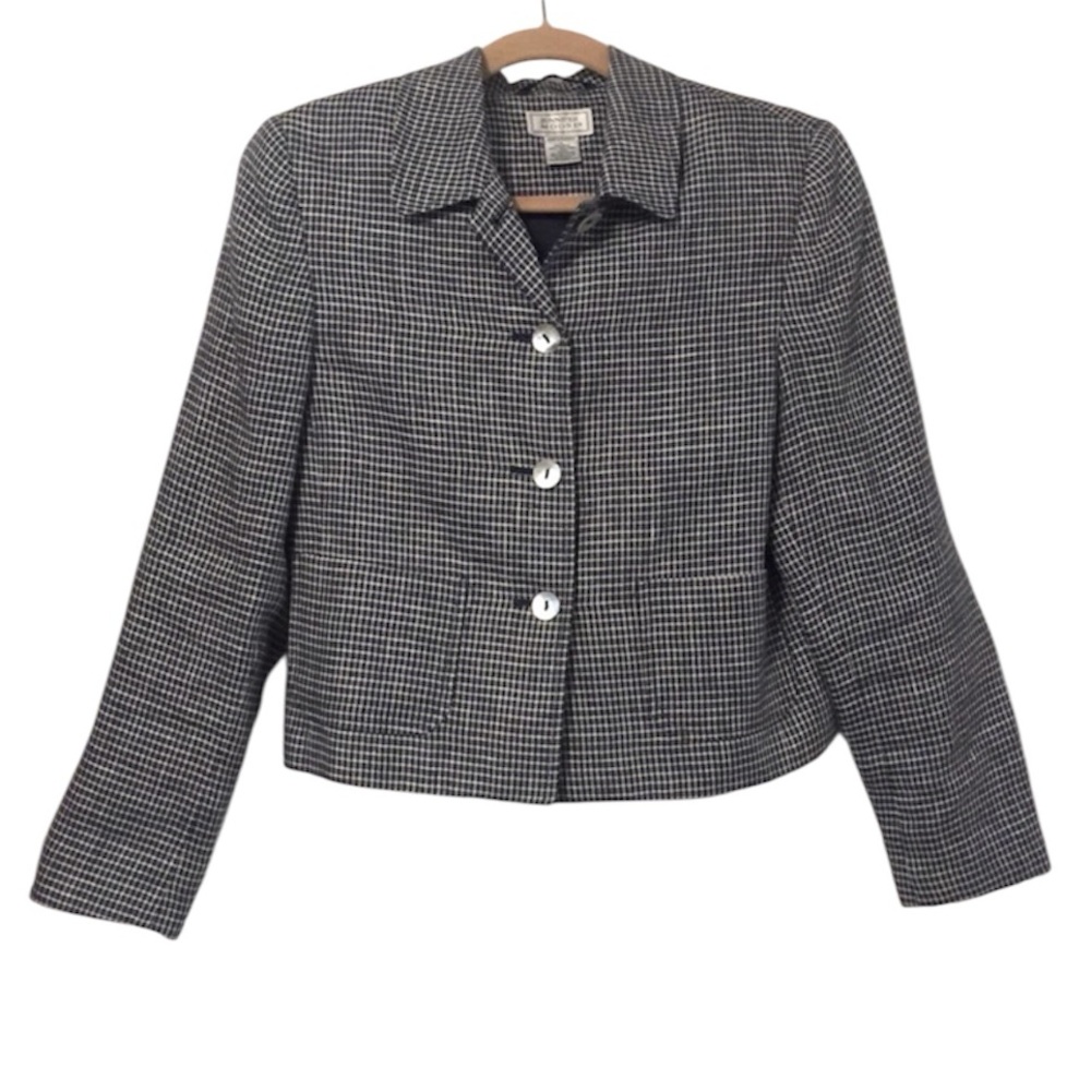 Jennifer Moore Linen Cropped Window Pane Button Down Lightweight Jacket Blazer 4